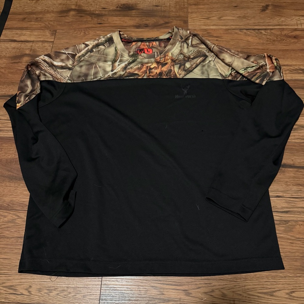 Huntworth Black and Camouflage Men's Shirt Large Hunting gear EUC Camo